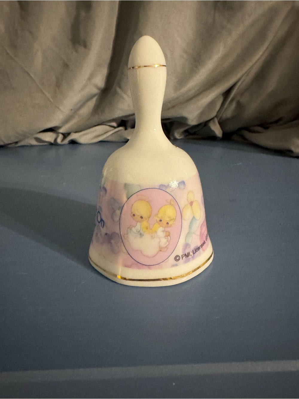 Precious Moments Pink and White Porcelain Bell with Gold Trim